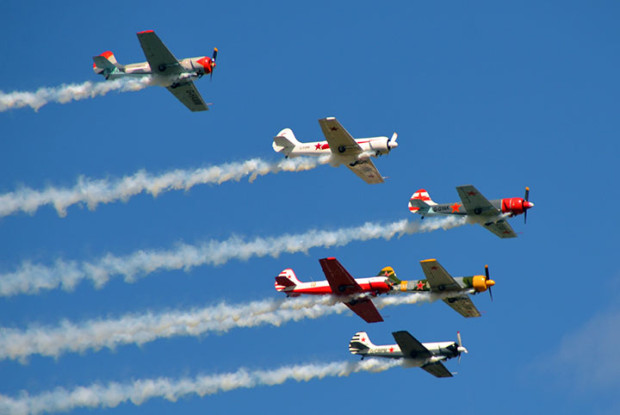 Yakovlev Yak-52 fly-past Duxford 2013
