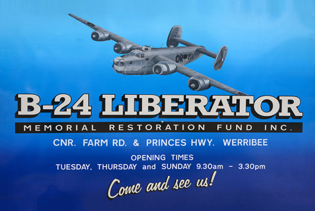 B-24 Liberator Memorial Restoration Fund signage