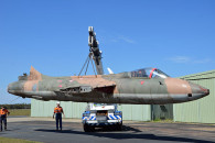 Hawker Hunter 526 lifted by crane
