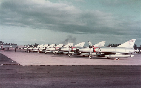 RAAF Mirage III aircraft at Butterworth A3-8 in foreground