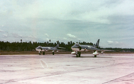 Rare photo of Royal Navy Supermarine Scimitar fighters departing RAF Tengah for their Carrier