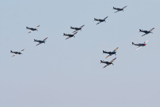 Spitfires in formation at duxford flying legends 2014    | warbirds online