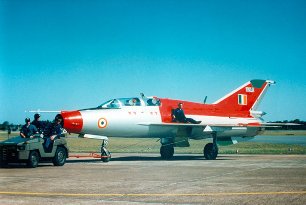 MiG 21 UTI Williamtown being towed for refueling