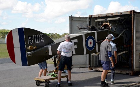 Bristol F2B Fighter carefully removed from container