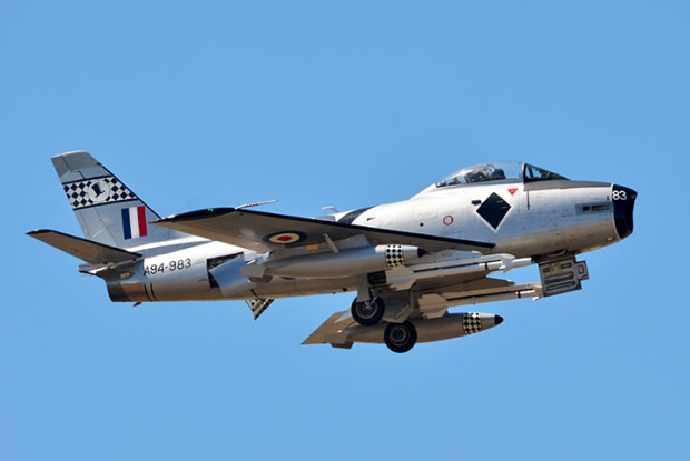 CAC Sabre A94-983 at Point Cook RAAF airshow 2014 - Gear down & air brakes deployed