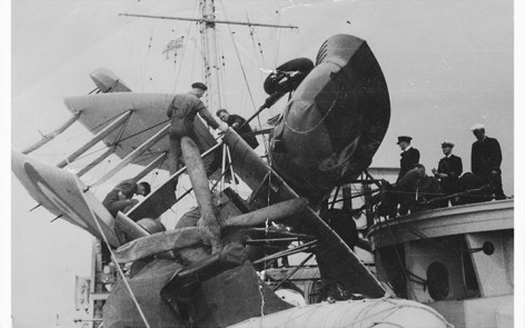 Supermarine Seagull III RAAF A9-6 aboard HMAS Canberra in Bunbury Harbour 24 August 1934 wrecked in a severe gale during passage from Devonport to Bunbury
