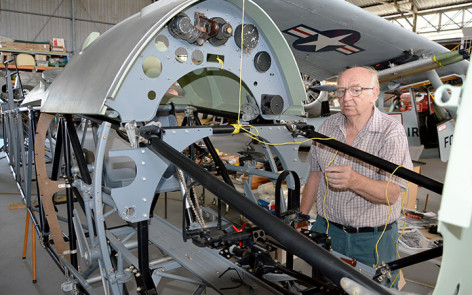 Hawker Demon internal fuselage cockpit assembly-Ron Lee inspecting his work