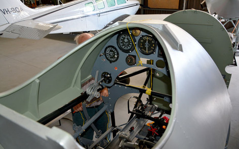 Hawker Demon internal fuselage cockpit being assembled instrument panel in place