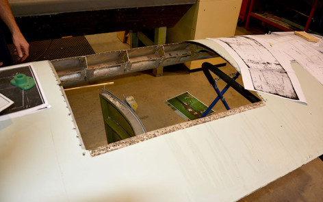 Lockheed Hudson A16-105 bomb bay doors undergoing restoration at AWM