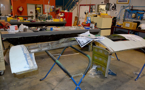 Lockheed Hudson A16-105 bomb bay doors under restoration at AWM