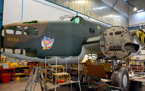 Lockheed Hudson A16-105 AWM Restoration - forward fuselage on trestles