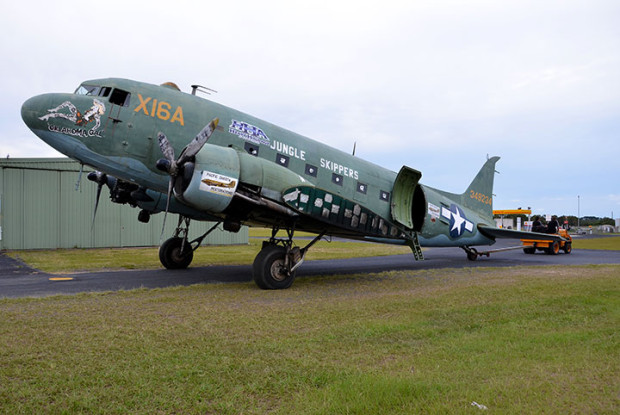 Douglas dakota usaaf c-47a towed out for her engine start at caboolture qld    | warbirds online