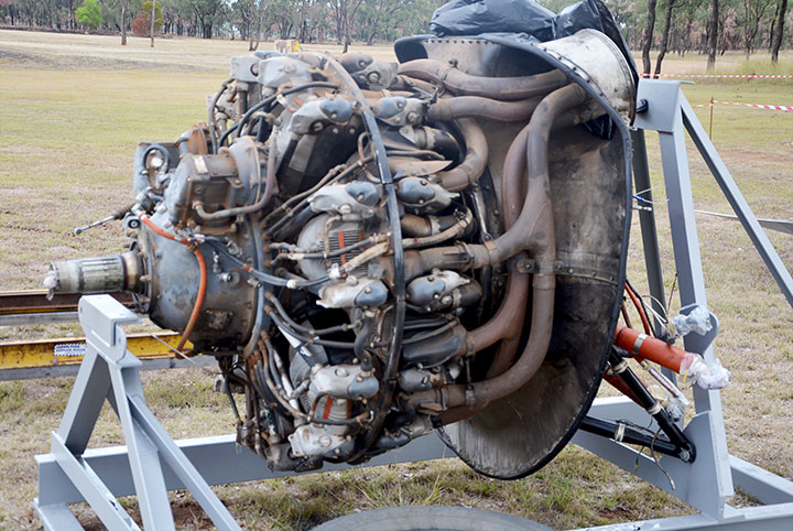 Caribou R2000 engine in stand awaiting transport at Oakey Qld