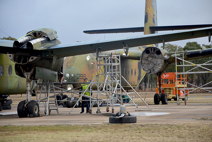 Caribou's nearing final dismantling prior to transport at Oakey Qld
