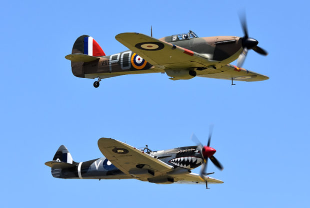 Hawker hurricane 5481 vh-jfw & supermarine spitfire mk viii vh-het flypast at scone    | warbirds online