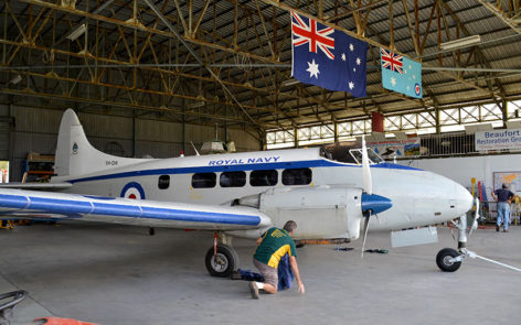 de Havilland DH.104 Dove VH-DHI in the hangar at AAHC Qld