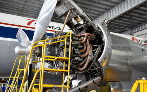 Side view of Pratt and Whitney R-2800-CA3 Double Wasp engine undergoing service