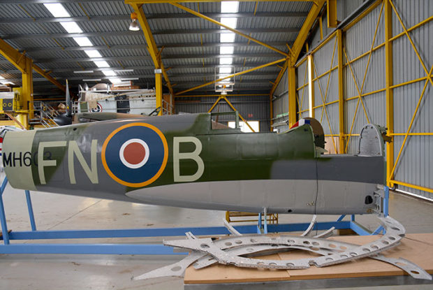 Supermarine Spitfire MH603 fuselage following painting & application of her original markings