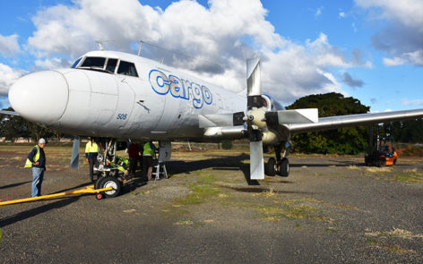 Newly acquired Convair 580 VH-PDW being relocated to display area at Parkes