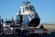 Crane lifts Wessex N7-214 onto trailer prior to transmission removal