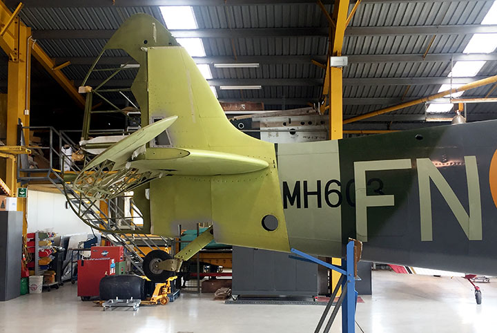 Supermarine Spitfire MH-603 empenage is trial fitted June 2017
