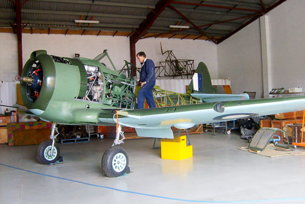 CAC Boomerang A46-54 after wing fitting - Greg Batts inspects the work