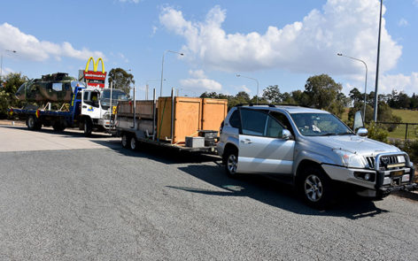 Kiowas A17-034 and 035 in transit to caboolture at a scottish restaurant with spares trailer in front