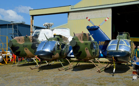Kiowas A17-5 7 33 and 34 lined up at Caboolture