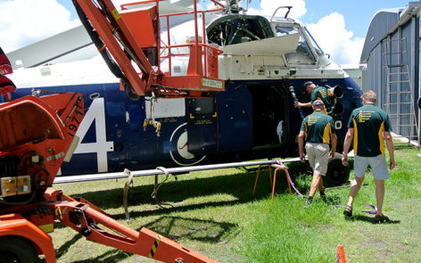 Westland Wessex Mk31B N7-214- refitting rotor blades by AAHC Qld