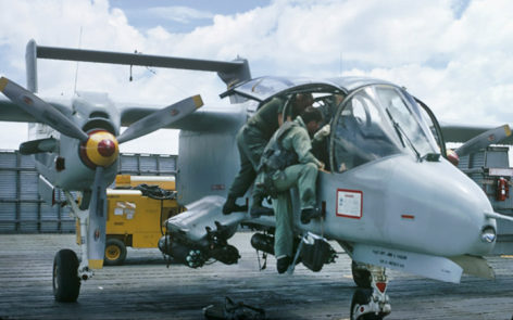 North American Rockwell OV-10A Bronco 67-14639 RAAF pilot 44135 Flight Lieutenant Kenneth Ian Semmler at right climbing into the cockpit