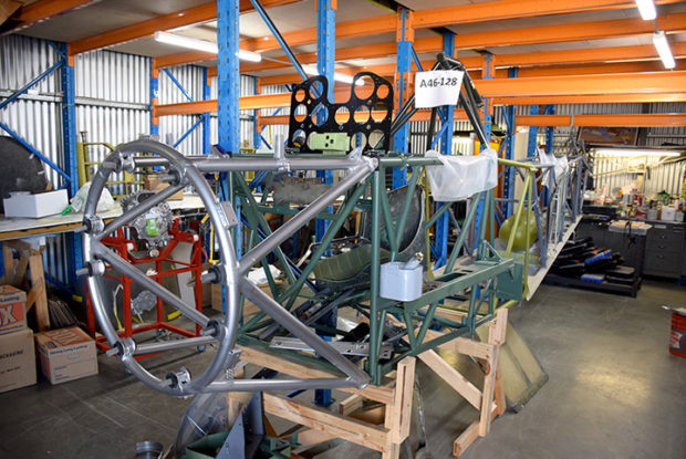 CAC Boomerang CA13 A46 128 fuselage in workshop undergoing reassembly