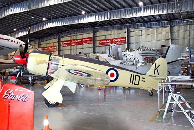 Hawker sea fury fb11 wg630 recently relocated to hars albion park on display    | warbirds online