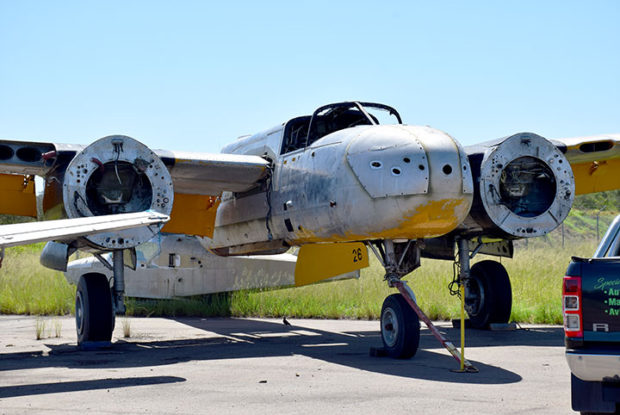 Douglas A26 Invader 43 22653 awaiting shipment for restoration - nose and centre section paint stripped