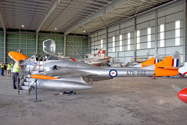 Hawker De Havilland Vampire DH-115 T-35 A79-655 on display at HARS in near airworthy condition