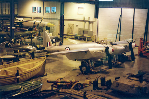 DH Mosquito with Kittyhawk, Mustang and V2 Rocket in background-Treloar Facility AWM 1999