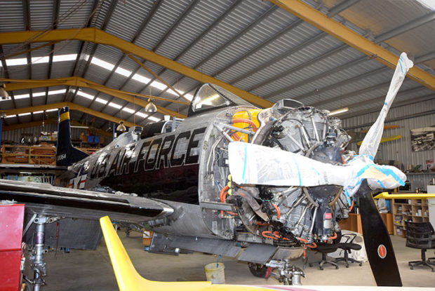 North american t28d trojan vh tro undergoing refurbishment for its new hunter valley based owner at luskintyre    | warbirds online