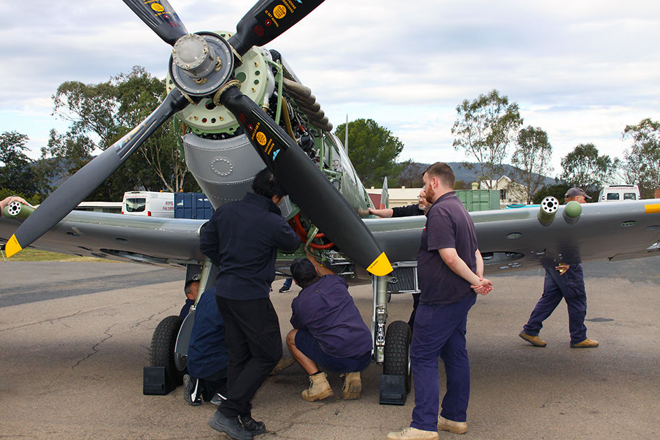 Inspection post engine run of Spitfire MH603