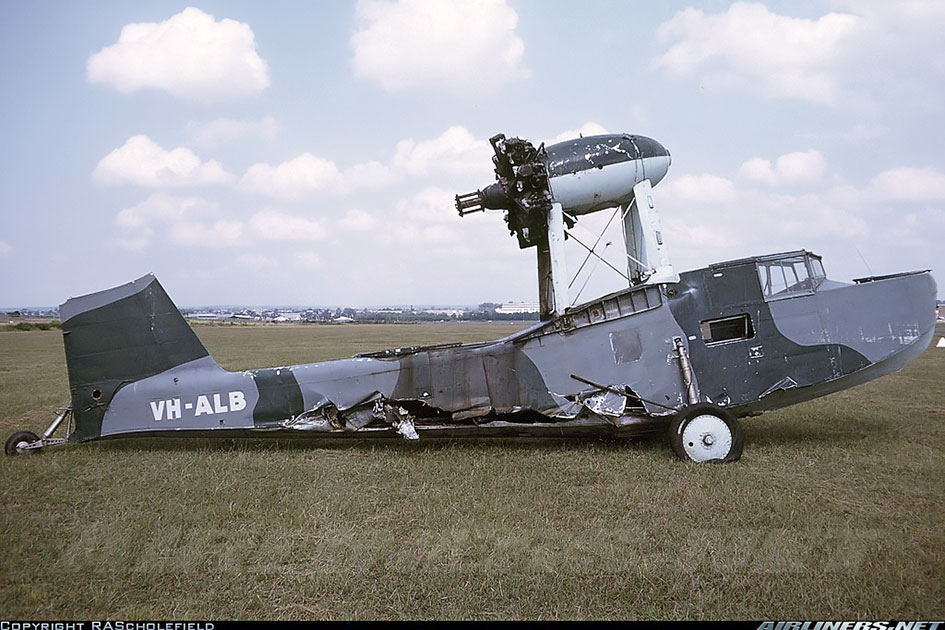Supermarine Seagull V A2-4 following engine failure and crash landing at Taree NSW Jan 70