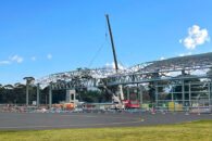 Hunter Warbirds hangar construction mid July 2021-most of the structural framework up