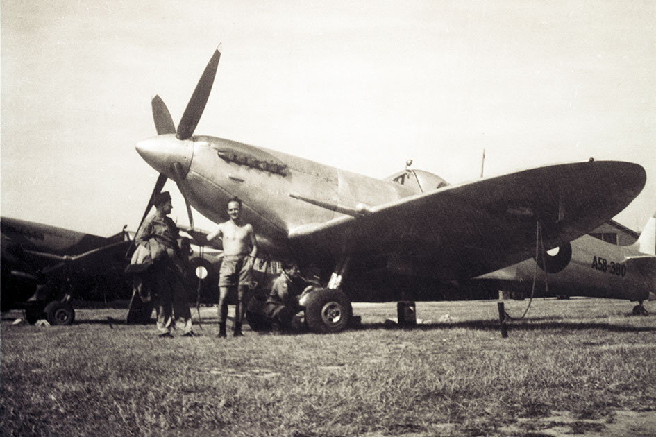 Supermarine Spitfire Mk VIII A58 380 in polished metal finish location unknown