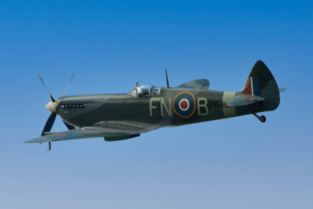 Stephen Death at the controls of Supermarine Spitfire MH603 on its first flight since 1955 at Scone NSW