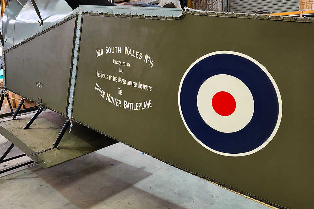 Bristol Fighter F2B AFC B1223 sign writing detail completed at Luskintyre Aircraft Restoration