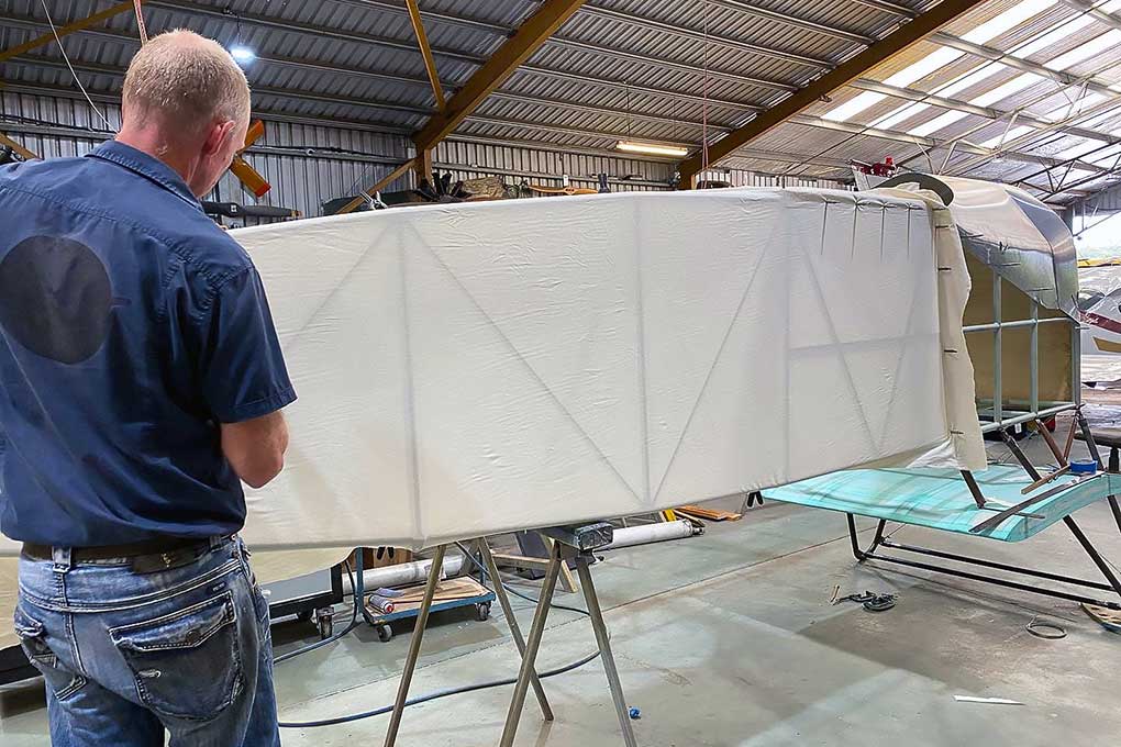 Meticulous work being completed completed at Luskintyre Aircraft Restoration on Bristol F2.B Fighter replica B1223