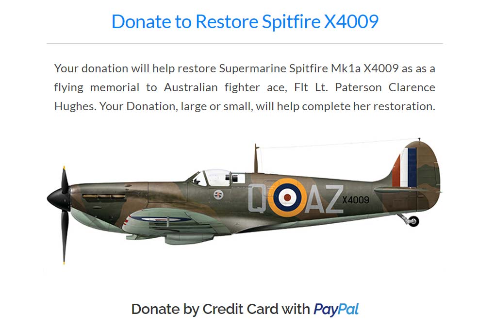 Donate to restore Supermarine Spitfire X4009 - Pat Hughes Spitfire X4009 Restoration by Hunter Fighter Collection Inc.