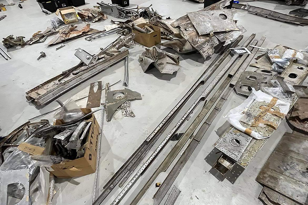 Supermarine Spitfire Mk VC components laid out for assessment to restore at VFR Scone