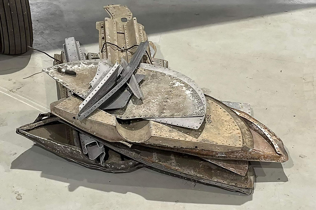 Supermarine Spitfire Mk Vc undercarriage doors components being assessed by VFR July 2022