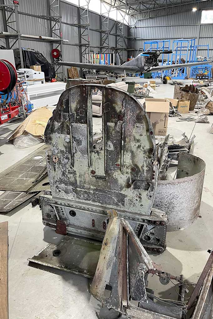 Supermarine Spitfire components being laid out for assessment for use in Mk Vc Spitfire restorations at VFR Scone
