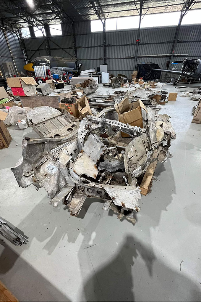 Supermarine Spitfire components laid out for assessment for Mk Vc Spitfire restorations at VFR Scone NSW